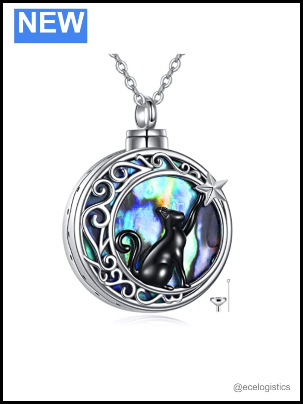 Moon Cat Urn Necklace 925 Sterling Silver Memorial Pendant Keepsake Jewelry